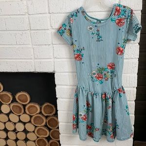 Teal stripped floral dot dot smile dress